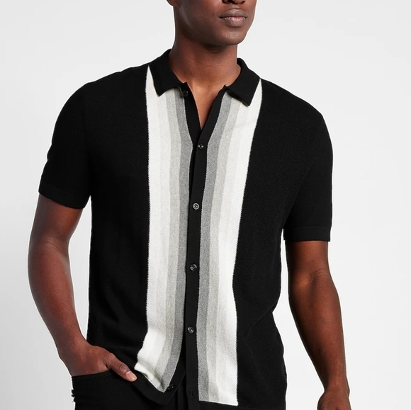 Express Other - Express Black and Gray Striped Button Down Swrater Shirt. Sz XL